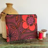 Retro floral linen and denim zip pouch