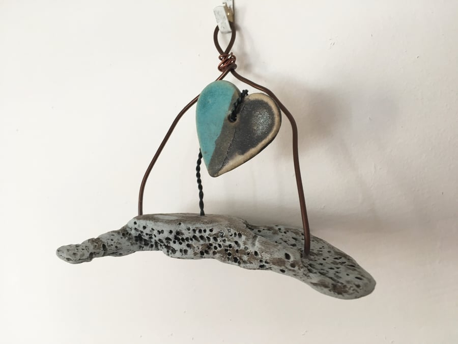 Driftwood wall hanger, pottery hanger, wire art, home decor