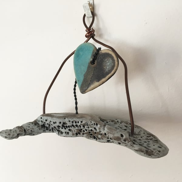 Driftwood wall hanger, pottery hanger, wire art, home decor