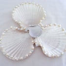 Metallic pearl shell trinket dish with freshwater pearls and crystals.