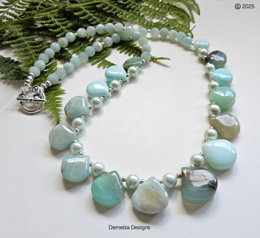 Designer Amazonite & Shell Pearl Necklace 