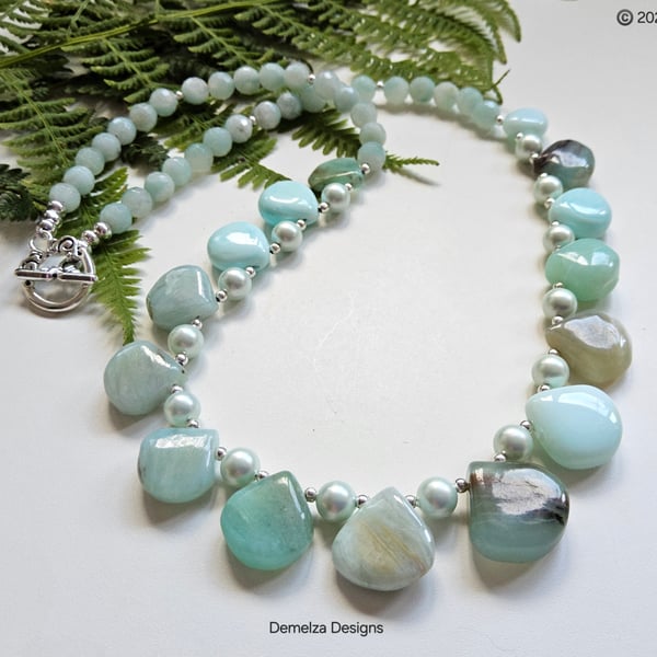 Designer Amazonite & Shell Pearl Necklace 