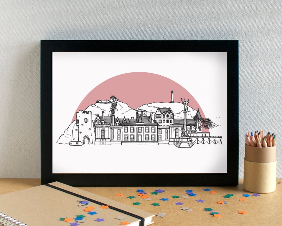 Aberystwyth Landmarks Skyline Art Print
