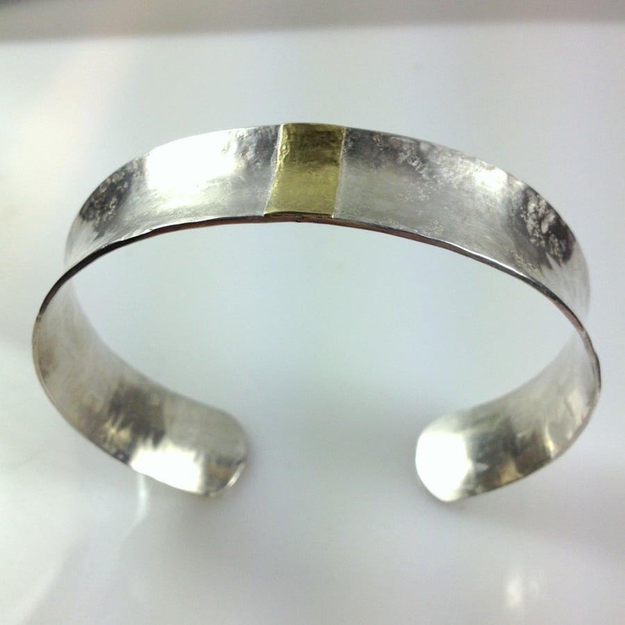 Silver and 18ct gold anticlastic cuff bangle