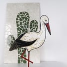 Stork ornament, hand painted wooden bird statue, bird decoration.