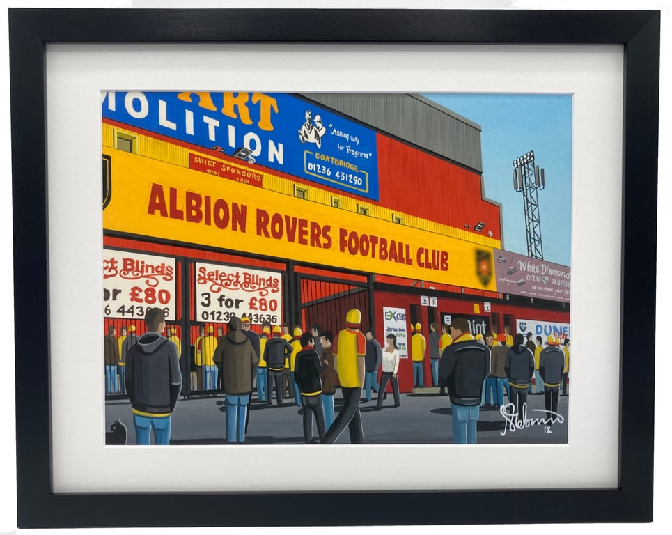 Albion Rovers F.C, Cliftonhill Stadium. Framed, Football Memorabilia Art Print