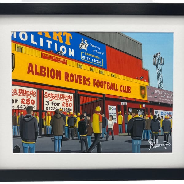 Albion Rovers F.C, Cliftonhill Stadium. Framed, Football Memorabilia Art Print
