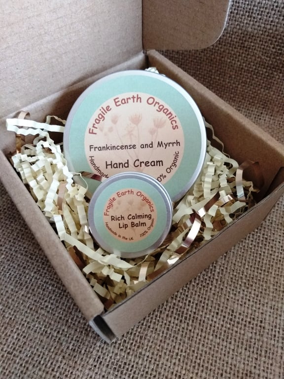 Frankincense and Myrrh Hand Cream and Lip Balm Gift Set