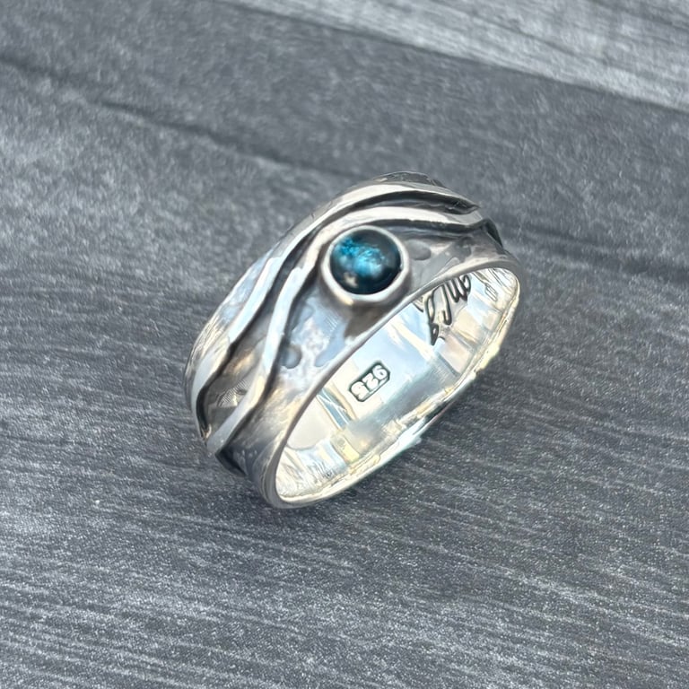 Blue Topaz Wave Ring, Blue Topaz Ring, silver wave ring, ocean ring, sea ring, l