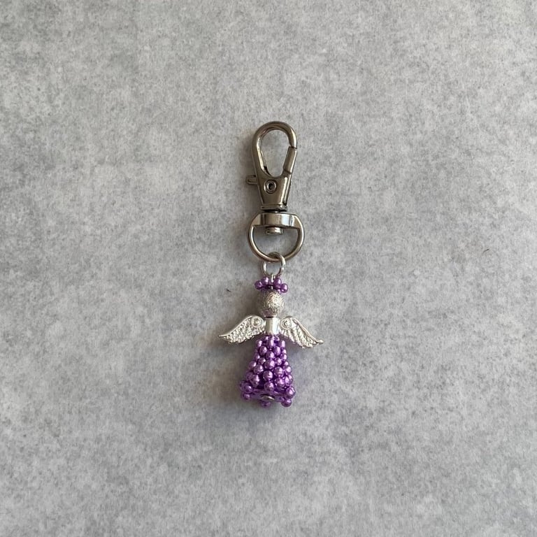 Handmade Guardian Angel Bag Charm. Purple