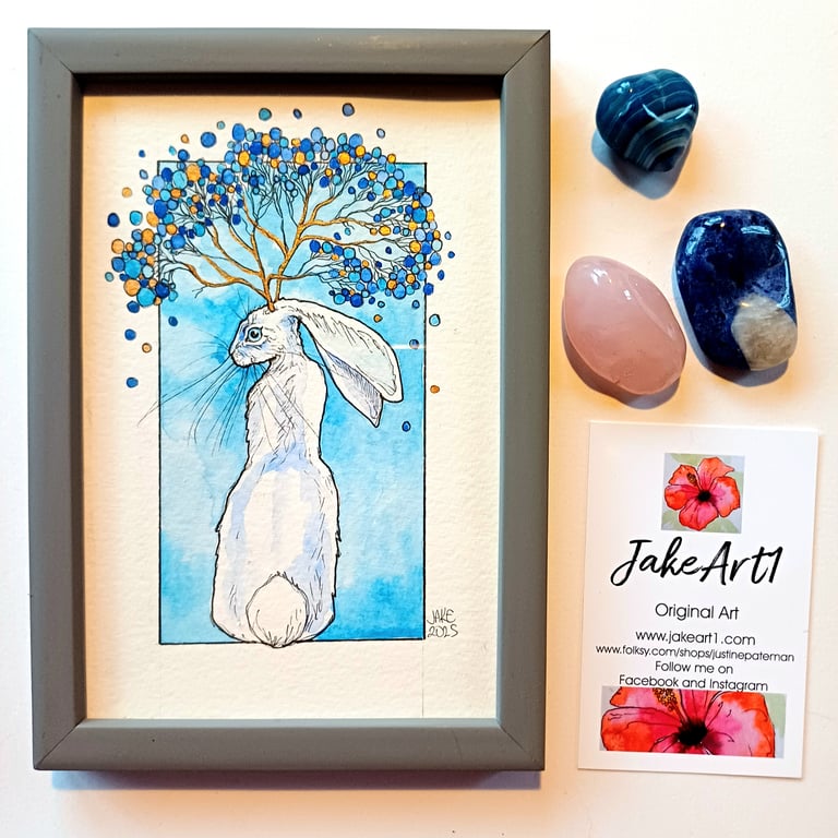 Jackalope hare original framed illustration 