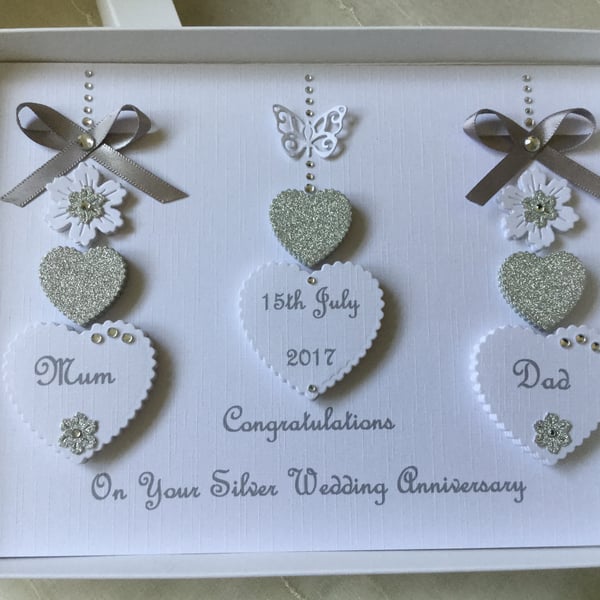 Personalised Silver Wedding Anniversary Card 25th Diamond 60th Mum Dad Handmade 