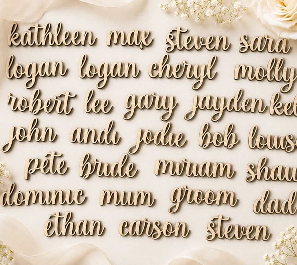 Personalised Wooden Wedding Place Names - Laser Cut Table Name Favours