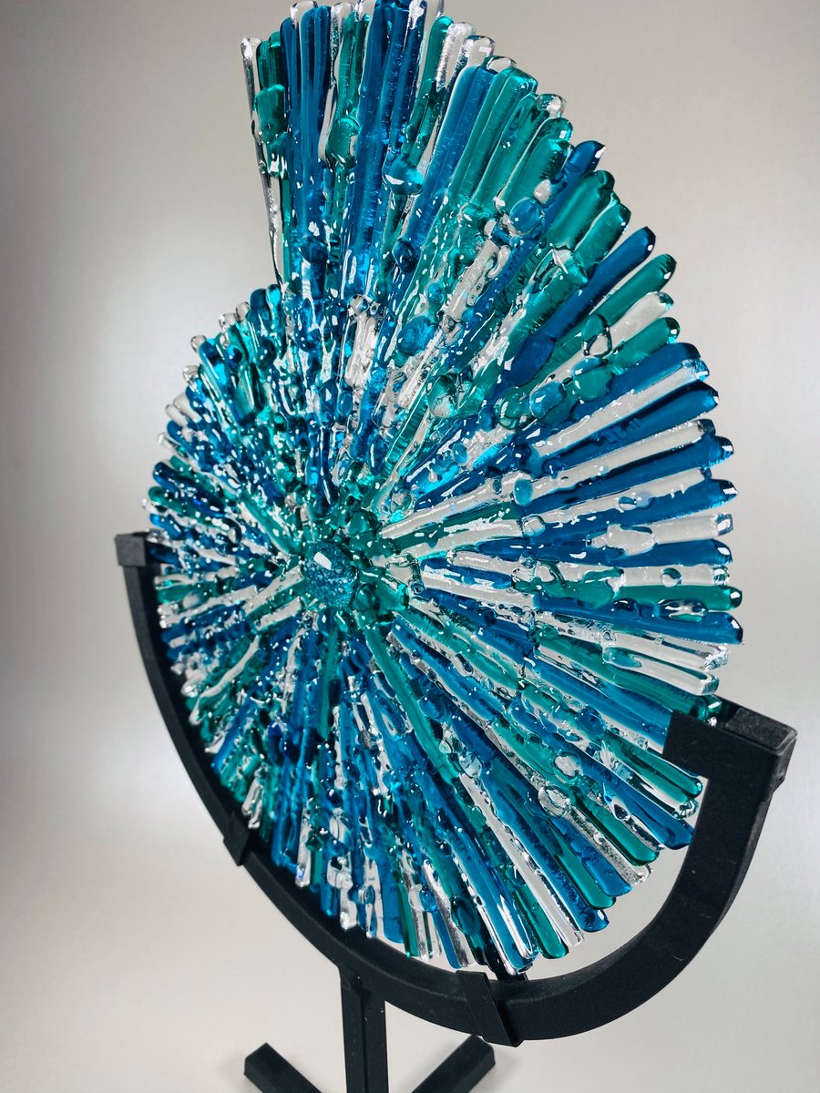  ammonite -   Fused glass   art sculpture  with metal stand 