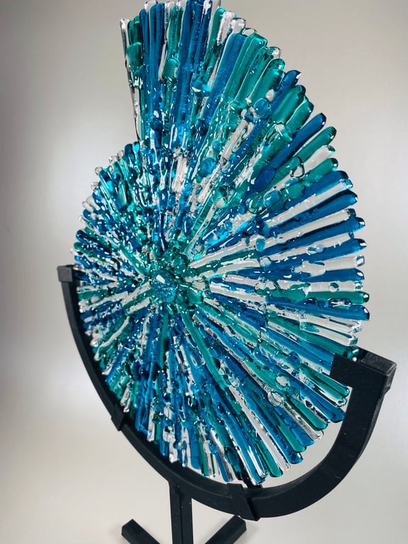   MADE TO ORDER -ammonite -   Fused glass   art sculpture  with metal stand 