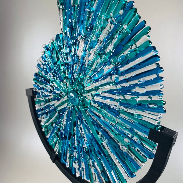  ammonite -   Fused glass   art sculpture  with metal stand 