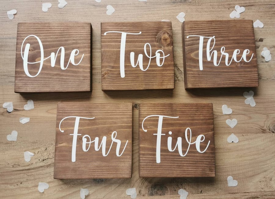 Personalised Wooden Wedding Table Number Freestanding signs Wedding 