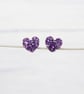 Purple glitter small heart studs, Hypoallergenic titanium posts - Image 4