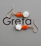Carnelian Earrings with Carved Mother of Pearl Roses - 14k Gold Filled Hooks