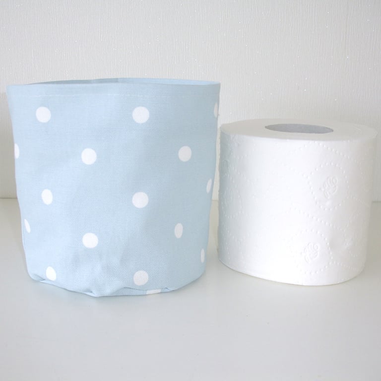 Toilet Roll Holder Storage Pot Basket Polka Dot Blue Bathroom Loo Kitchen Tidy