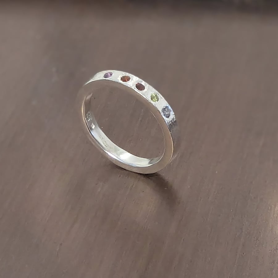  Sterling Silver 5 Gemstone Eternity Ring, PERSONALISED Urban Jewellery