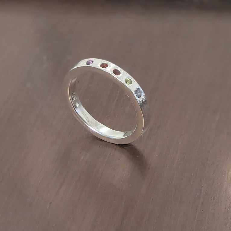  Sterling Silver 5 Gemstone Eternity Ring, PERSONALISED Urban Jewellery