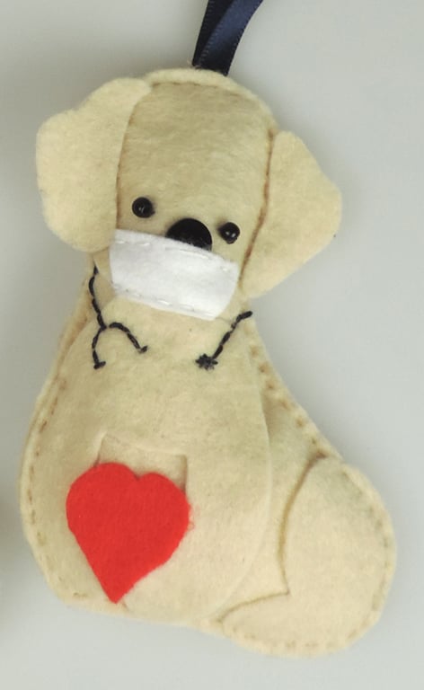 Doctor or Nurse Dog Felt Hanging, Labrador Puppy. Christmas decoration,