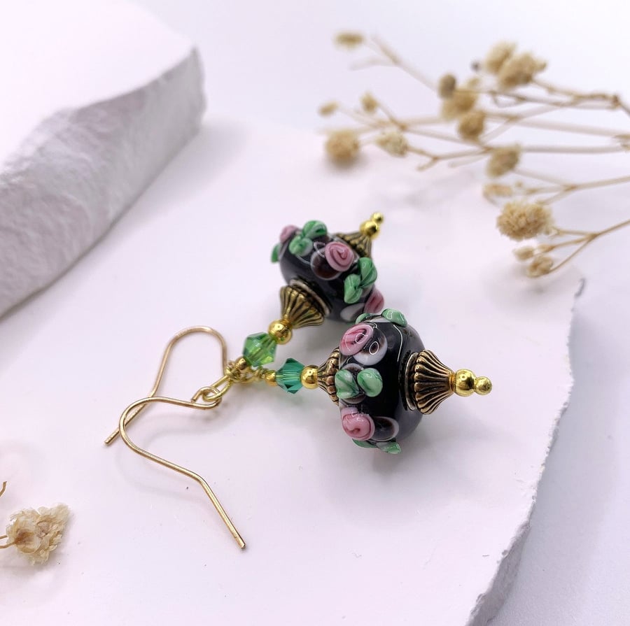 Venetian Murano Glass Vintage Style Drop Earrings