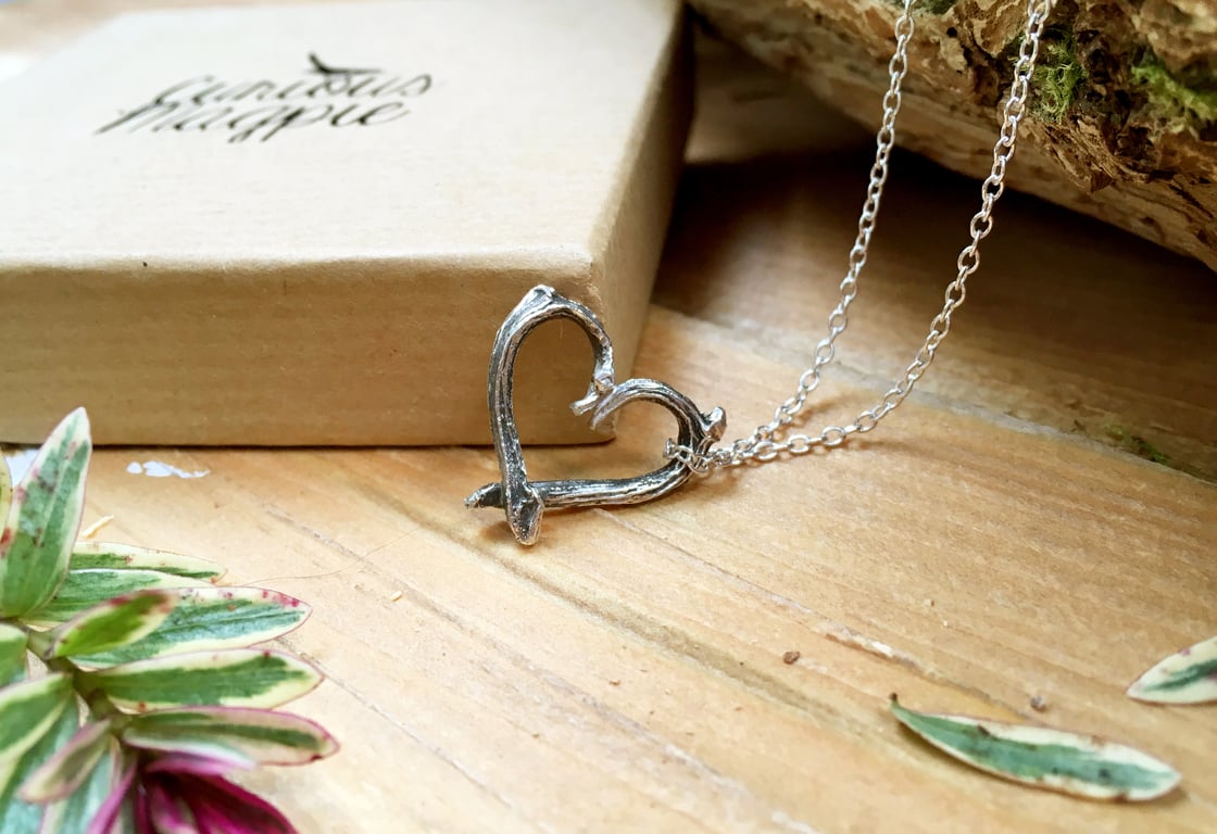 Handmade Silver Love Heart Twig Necklace