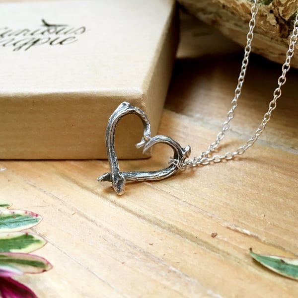 Handmade Silver Love Heart Twig Necklace