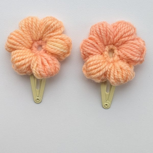 Pair of Peach Yellow Crochet Hair Clips 