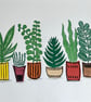 House Plant Display, Lino Print, 'Perfectly Imperfect'