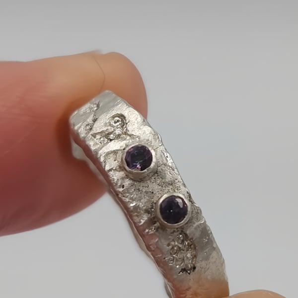 Hand Forged Sterling Silver Ring – Molten Texture, Mystic Topaz - Size J