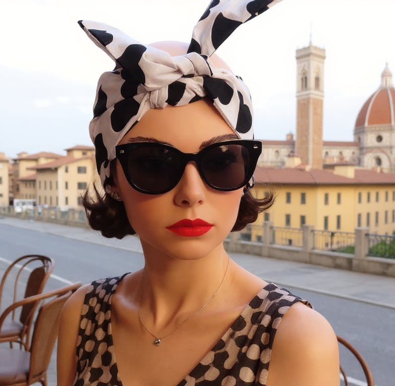 1950s Retro Rockabilly Headscarf Handmade Black and white hearts Print