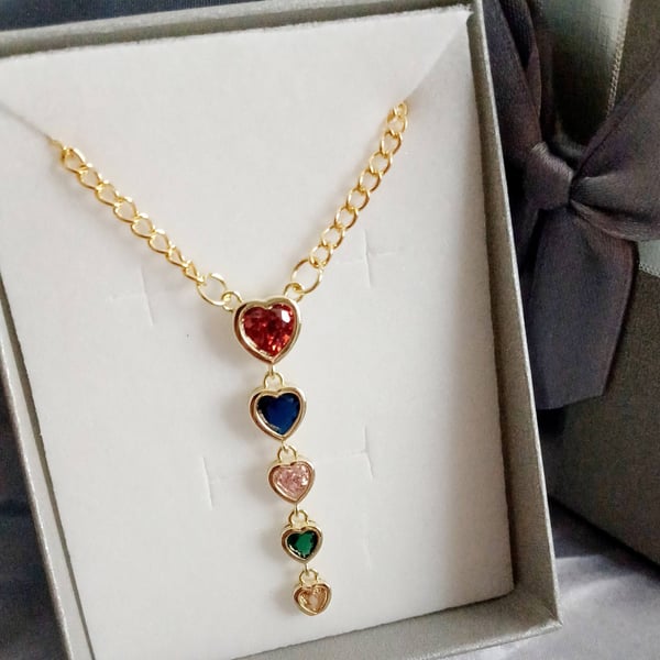Gold Tone Heart Drop Pendant Necklace