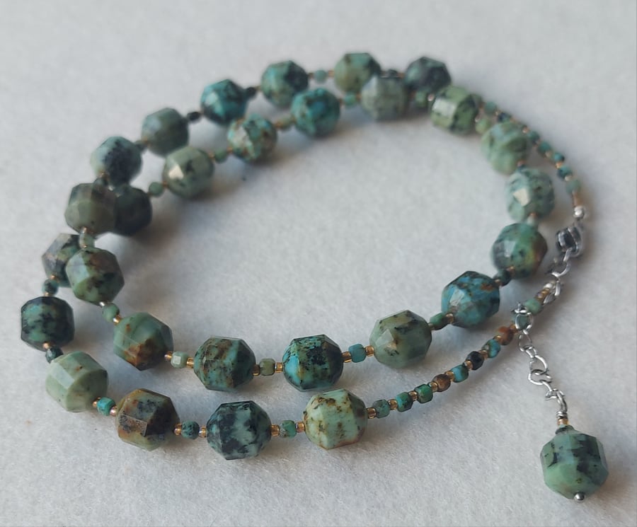 African Turquoise and Seed Bead Necklace