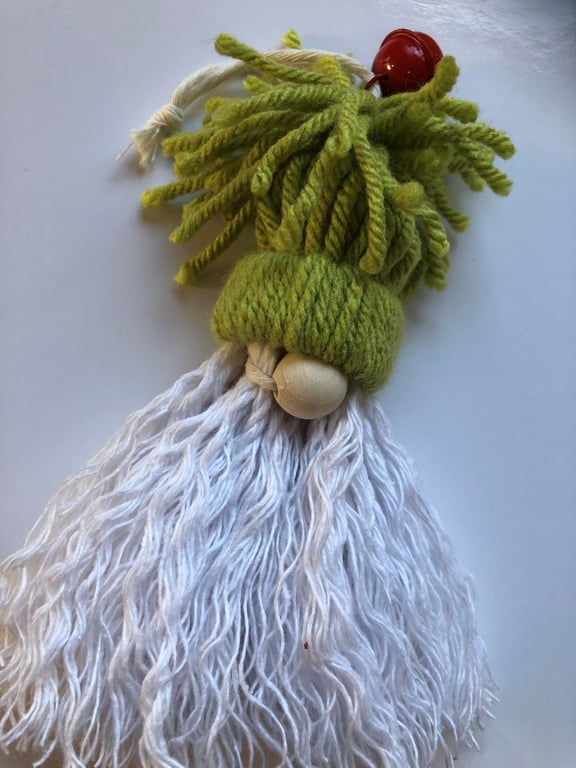 Gregory the Festive Hanging Gnome with Green Hat and Red Bell