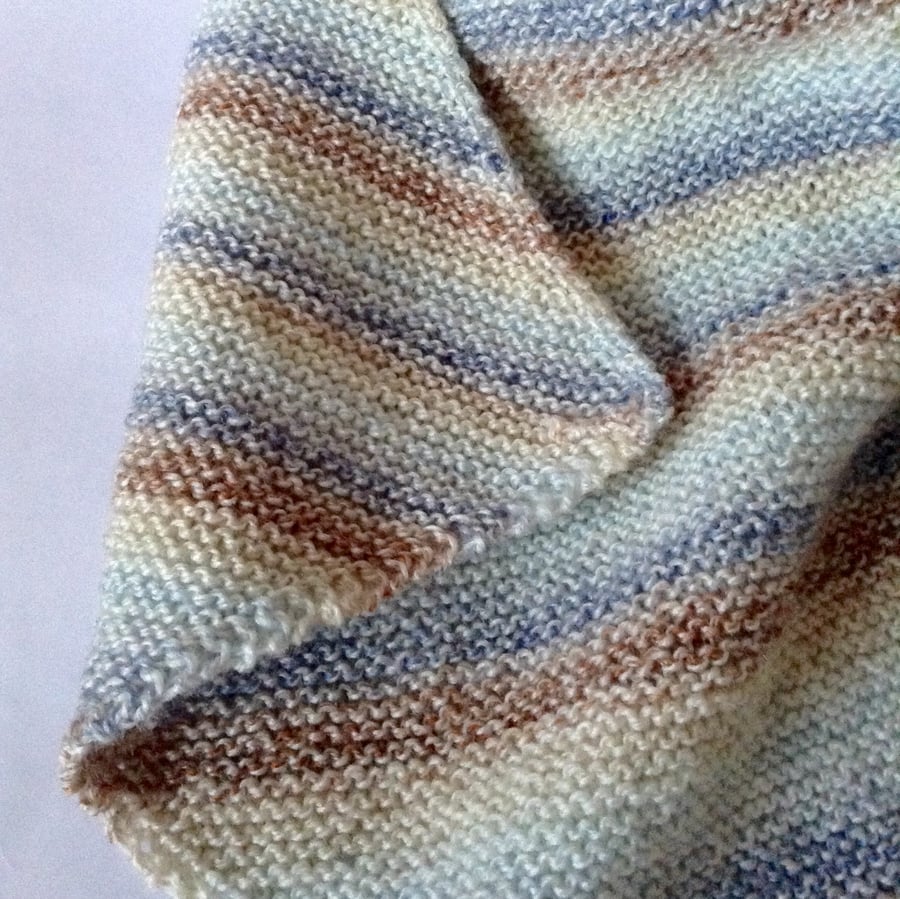 SALE Diagonal striped hand-knitted baby blanket