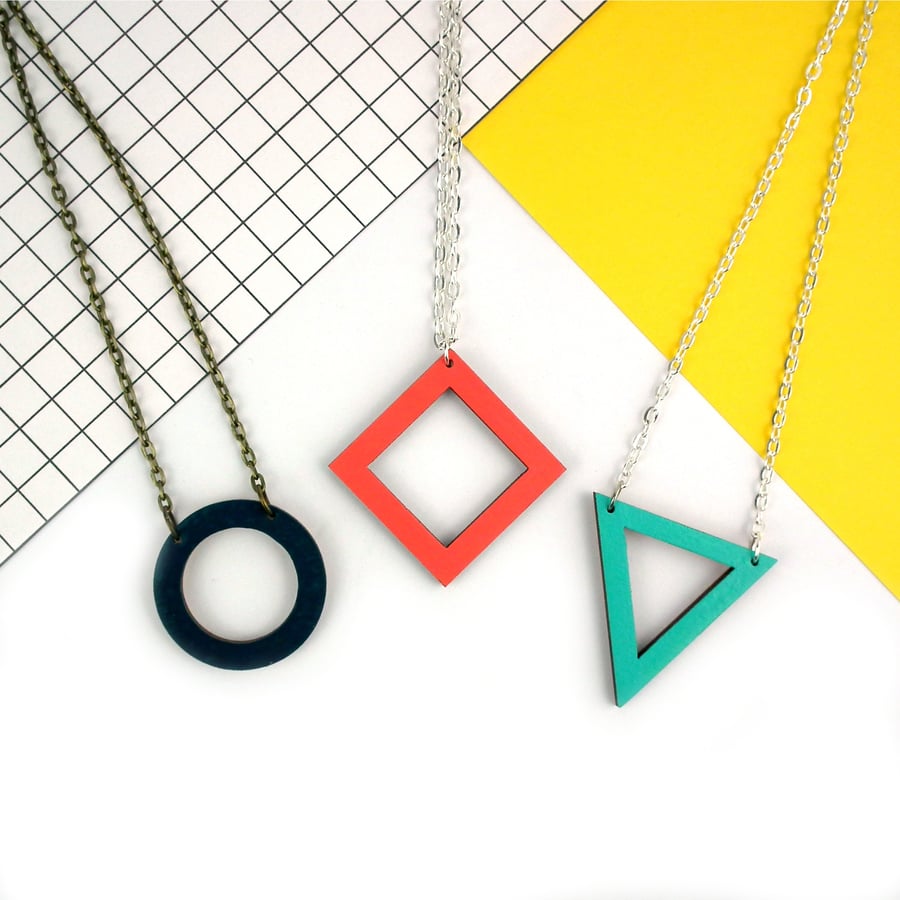 Geometric Contemporary Cut Out Wooden Delta Necklace