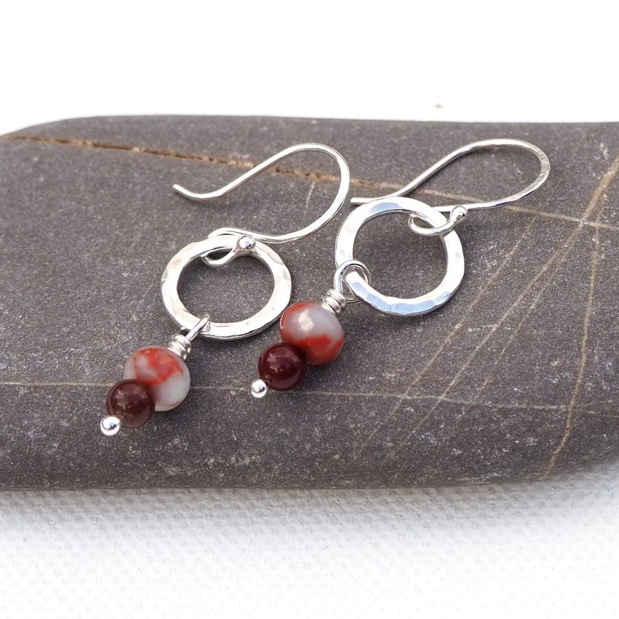 SALE ITEM Jasper Silver Hoop Earrings, Silver Hoops, Silver Dangly Earrings