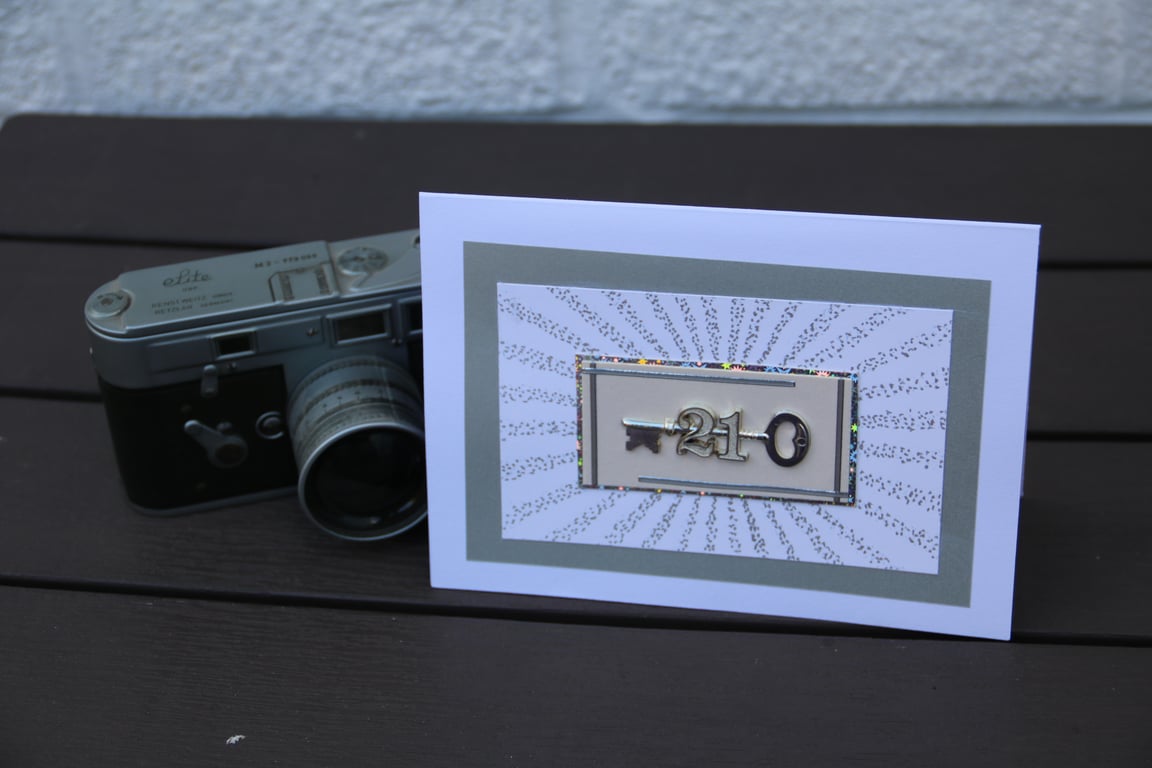 21st Birthday card - 21st Key mounted on a 7x5" card, with envelope