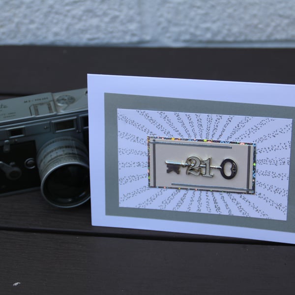 21st Birthday card - 21st Key mounted on a 7x5" card, with envelope