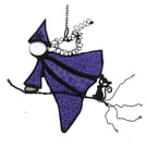 Purple Witch on Broomstick Suncatcher Stained Glass 088