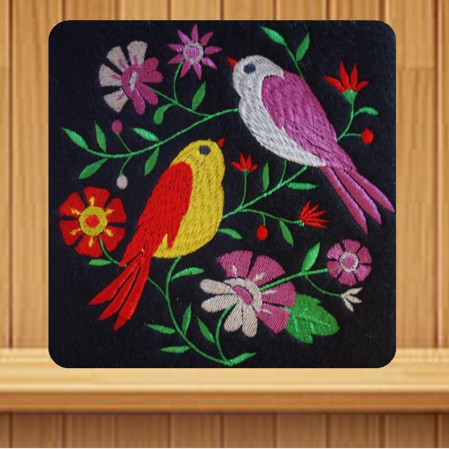 Birthday, All Ocassions Card.  Beautiful bird and flowers embroidered design