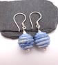 lampwork glass blue sea ribbed earrings - Image 1