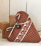 AUTUMN ACORN HEART - checked cotton with lavender