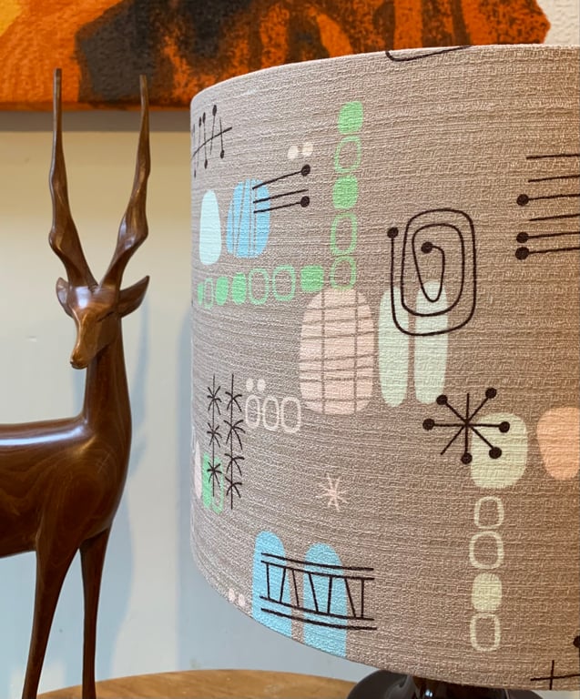 RETRO ATOMIC Mid Century MCM 50s Beige Pastel Vintage STYLE Fabric Lampshade