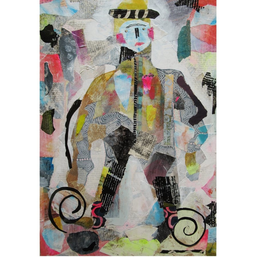 Collage Figure Painting Quirky Surreal Figurative Art Grey Muted Colour Artwork