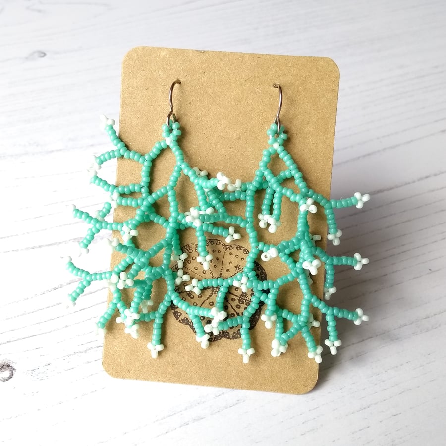 Mint Green Coral Earrings