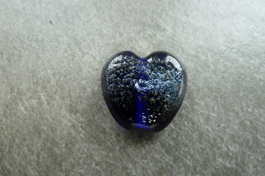 blue, silver frit heart lampwork glass bead